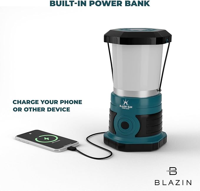 Blazin' Sun 1500 Lumen | Led Lanterns Rechargeable with Power Bank | Hurricane, Emergency, Storm, Power Outage Light | 85 Hour Runtime (Teal)