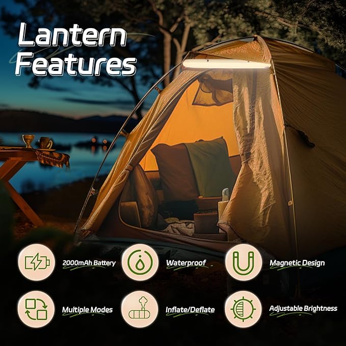SELORSS Inflatable Outdoor Camping Light, Meets IP66 Waterproof Standard, Provides 2000 mAh Charging, Suitable for Camping, Hiking, Traveling and Other Outdoor environments.