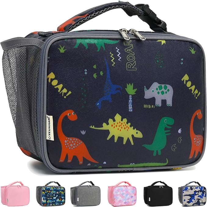 Insulated Lunch Box for School, Thermal Reusable Durable Freezable Lunch Bags for Kids Boys Girls Men Women - Small Soft Cooler Portable Lunch Tote Kit for Work Picnic Travel,Dinosaur