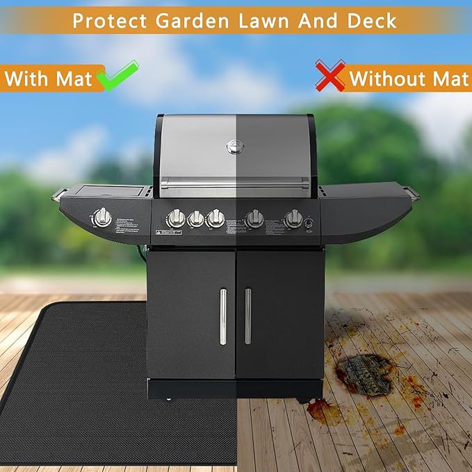 Anze Under Grill Mat for Outdoor Grill, 36 x 48 Inch Anti-Slip BBQ Floor Mats, Easy to Clean Reusable Fireproof Grill Pad, Oil-Proof Waterproof Protector for Indoor Fireplace Pit Mat