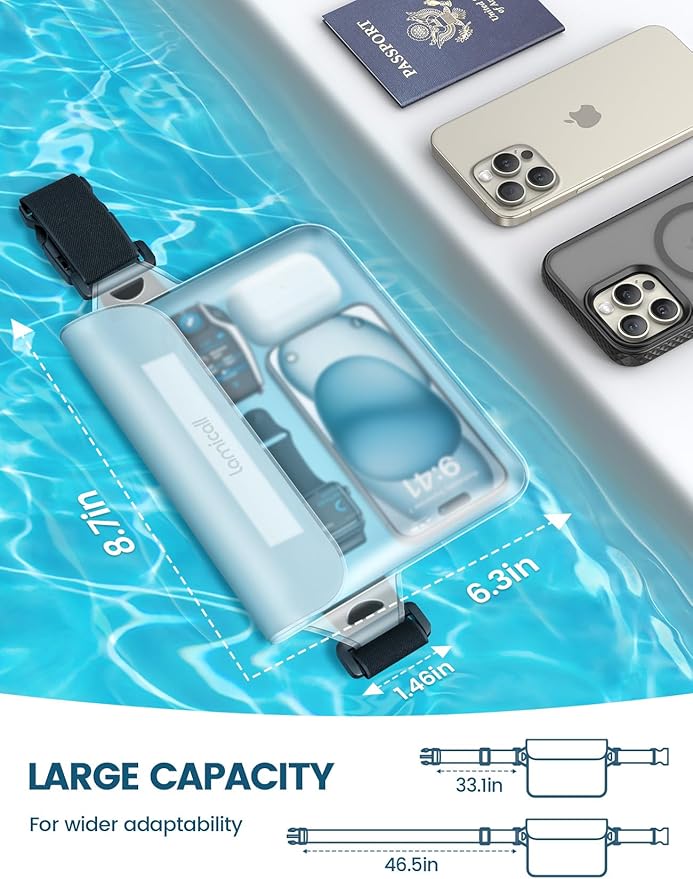 Lamicall Waterproof Pouch [2 Pack], Cruise Ship Essentials Fanny Pack for Women, Dry Bags Waterproof, Kayak, Boat, Travel, Paddle Board Accessories Must Haves, Beach Vacation Essentials, Clear