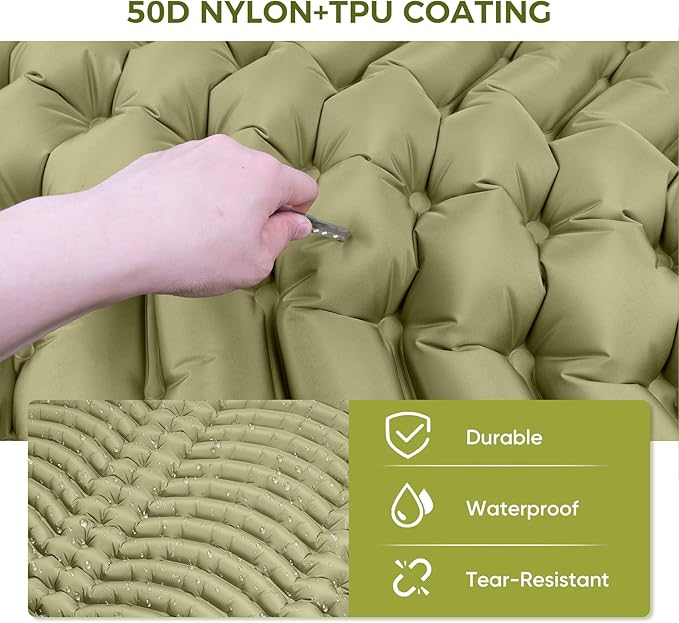 Double Camping Sleeping Pad, Ultra-Lightweight Inflatable Sleeping Mat with Built-in Pillow, Foot Pump, Compact and Portable, Ideal for Outdoor Camping, Backpacking, Hiking(Duo)