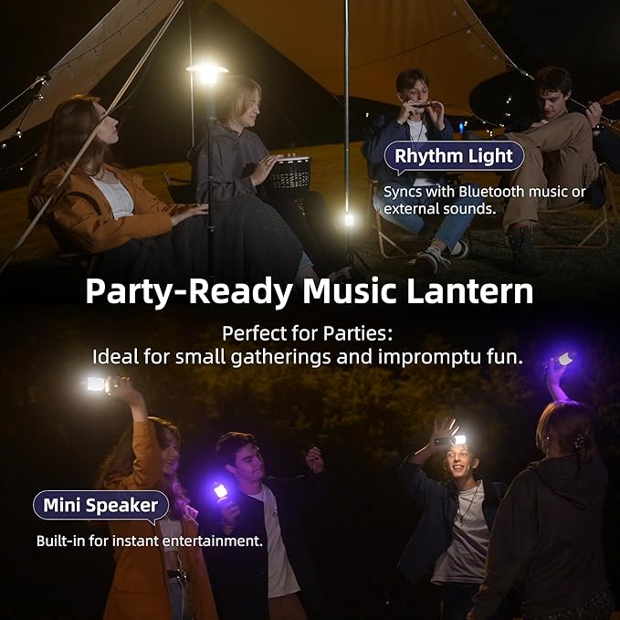 8 in 1 Camping Lantern with Mini Speaker, Built-in Rechargeable 5000mAh Power Bank, LED Music Camping Lights,Portable1000lm Flashlight, SOS, IP54 Waterproof
