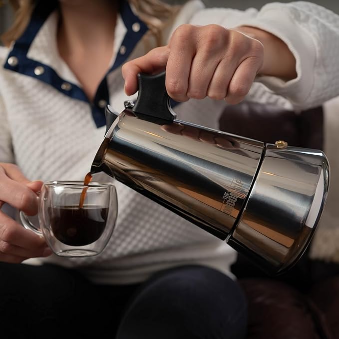 London Sip Stainless Steel Stovetop Espresso Maker Moka Pot Italian Coffee Percolator, Silver, Large (16.9 oz)