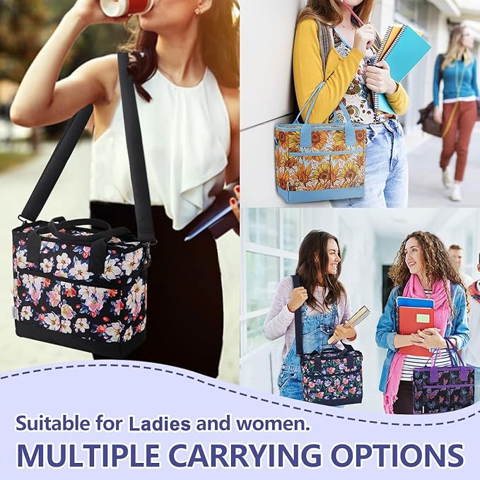 Lunch Bags for Women,VONXURY lnsulated Thermal Adult Lunch Box Large High-capacity Cooler Lunch Tote with Detachable Shoulder Strap for Work College Travel Picnic (Black Butterfly)