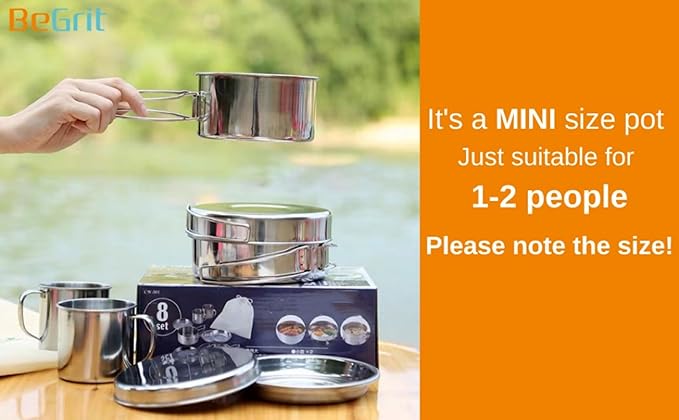 BeGrit Backpacking Camping Cookware Mini Picnic Camping Cooking Mess Kit with Pot and Pan Set for Hiking