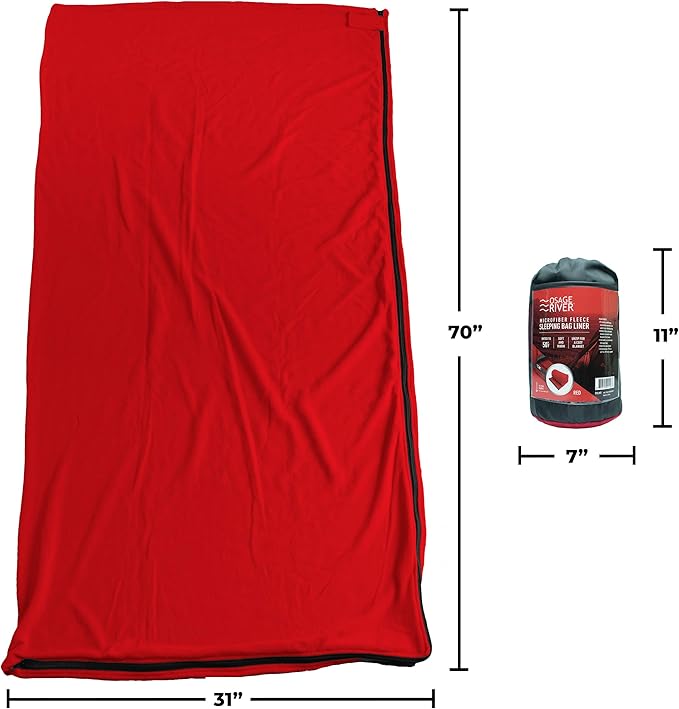 OSAGE RIVER Sleeping Bag Liner, Microfiber Fleece Travel Sheet Sleep Sack for Camping Travel Backpacking, Lightweight Zippered Sleeping Bag Inner Liner, Adults & Kids