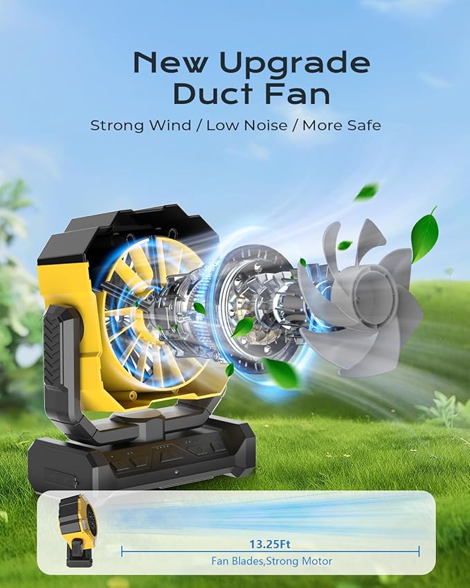 Portable Fan with Misting & 24000mAh Battery - 80H Runtime, 7μm 16ft Mist, Ultra Quiet 4-Speed Camping Fan for Outdoor Indoor, Remote & 300mL Tank-Yellow