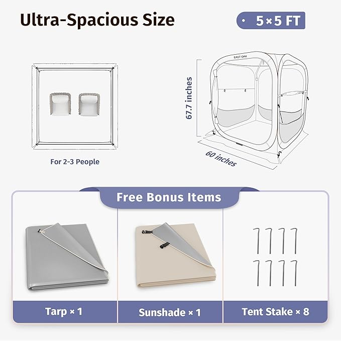 EAST OAK Weather Sports Tent for Fishing & Outdoors | Pop Up Bubble Tent Instant Sun & Rain Shelter | No Condensation, Spacious Interior, Ultra Visibility | All Weather Protection | 60L*60W*76.8H