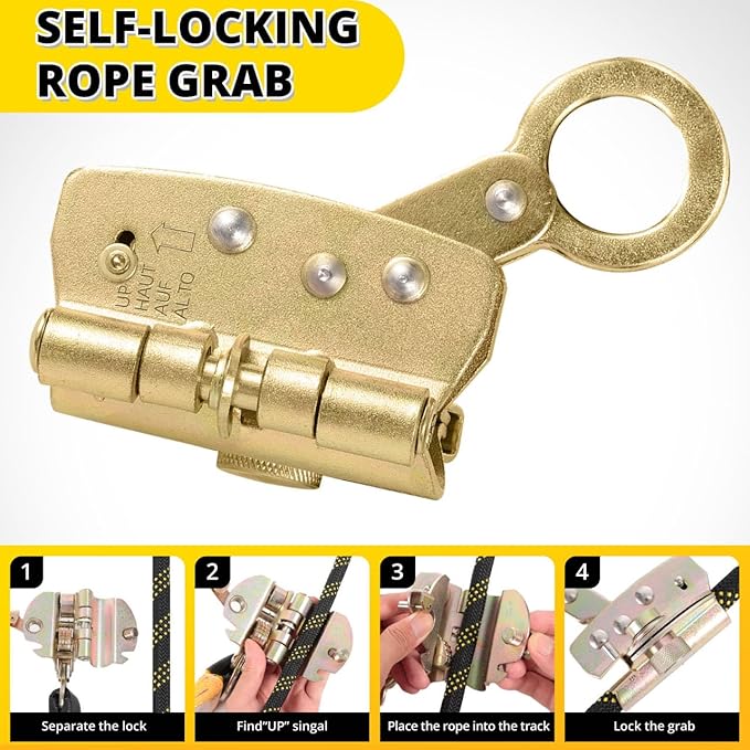 TRSMIMA Rope Harness Safety Lanyard：150ft Vertical Roofing Rope With Grab Snap Hooks Shock Absorber - Fall Protection Tree Climbing Line Kit Heavy Duty Roof Safety Equipment ANSI CE