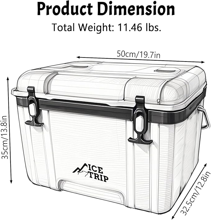 26 Quart Ultra-Light Insulated Rotomolded Hard Cooler, Portable Ice Chest Lunch Box for Drink, for Camping, Travel, Outdoor, Premium Everyday Use Ice Retention Cooler, 5 Day Cold Retention