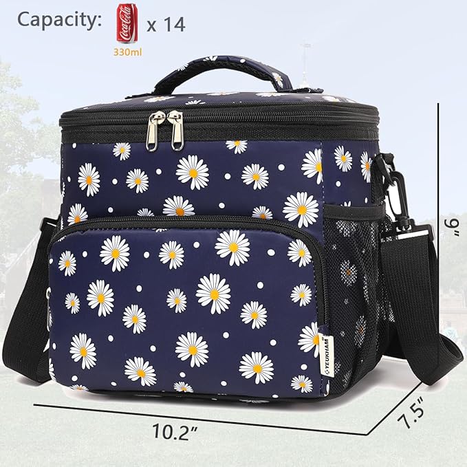 Insulated Lunch Bag for Adult/Women/Men, Reusable Large Lunch Box Cooler Soft Leakproof Tote, Thermal Meal Prep Lunch Pail with Adjustable Shoulder Strap for School/Travel/Office, Daisy