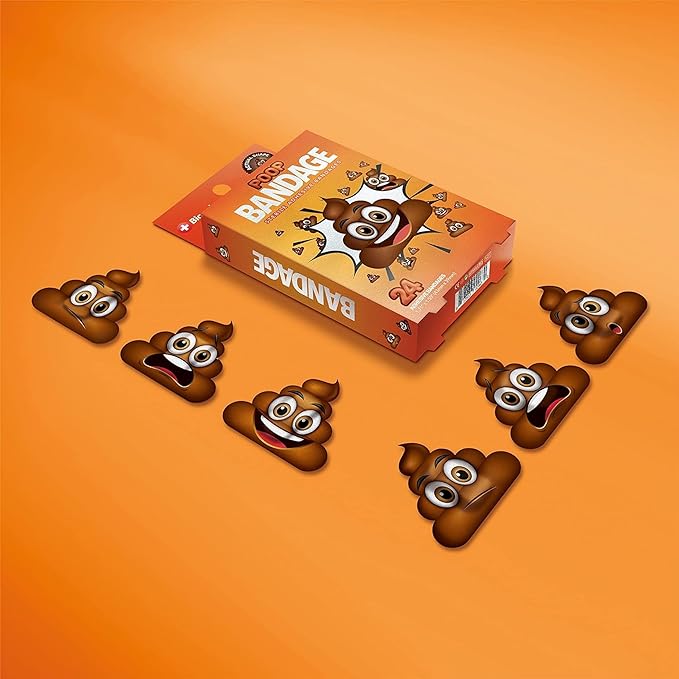 BioSwiss Bandages, Poop Shaped Self Adhesive Bandage, Latex Free Sterile Wound Care, Fun First Aid Kit Supplies for Kids, 24 Count