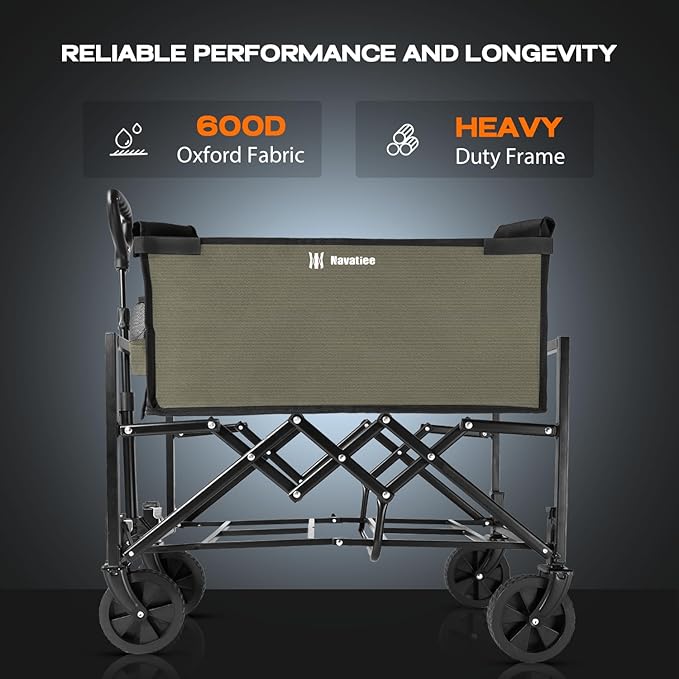 Navatiee Portable Foldable Collapsible Wagon with Wheels, 220lbs Weight Capacity Utility Grocery Shopping Cart, Lightweight Mini Folding Wagon for Outdoor, Khaki