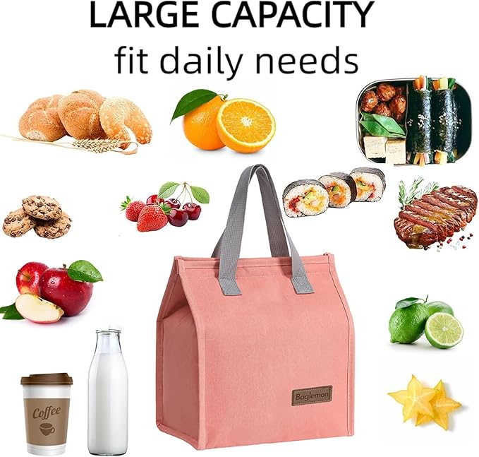 Lunch bag, Insulated Lunch Bag for Women Men, Lunch Containers Reusable Lunch Tote Bags for Work, Travel, Outdoor (Pink)