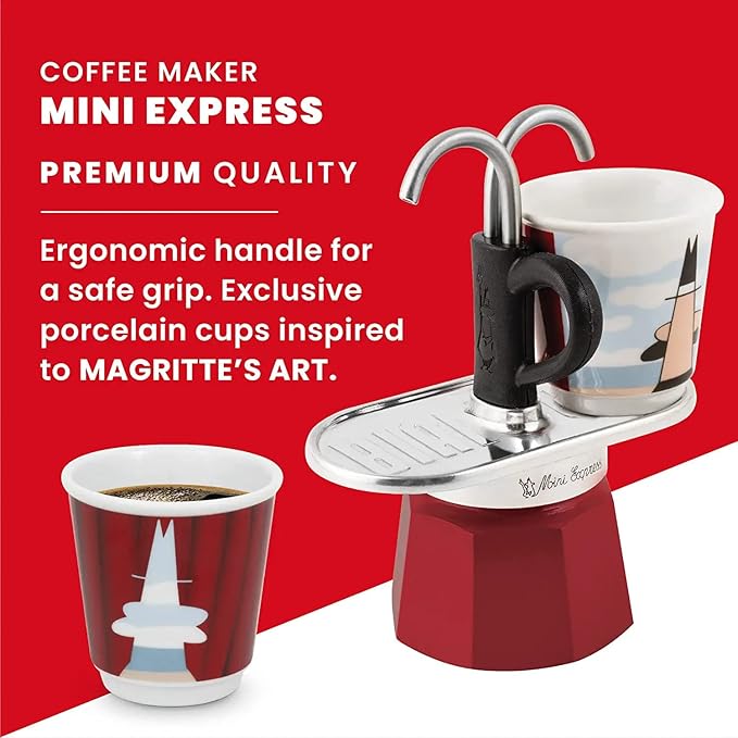 Bialetti - Mini Express Kandinsky: Moka Set includes Coffee Maker 2-Cups (2.8 Oz) + 2 shot glasses, Light Blue, Aluminum