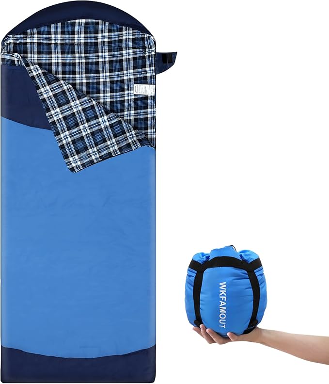 Backpacking Flannel Sleeping Bag Lightweight for Adults Hiking Ultralight Compact Sleeping Bag Portable Warm Weather Summer with Compression Sack