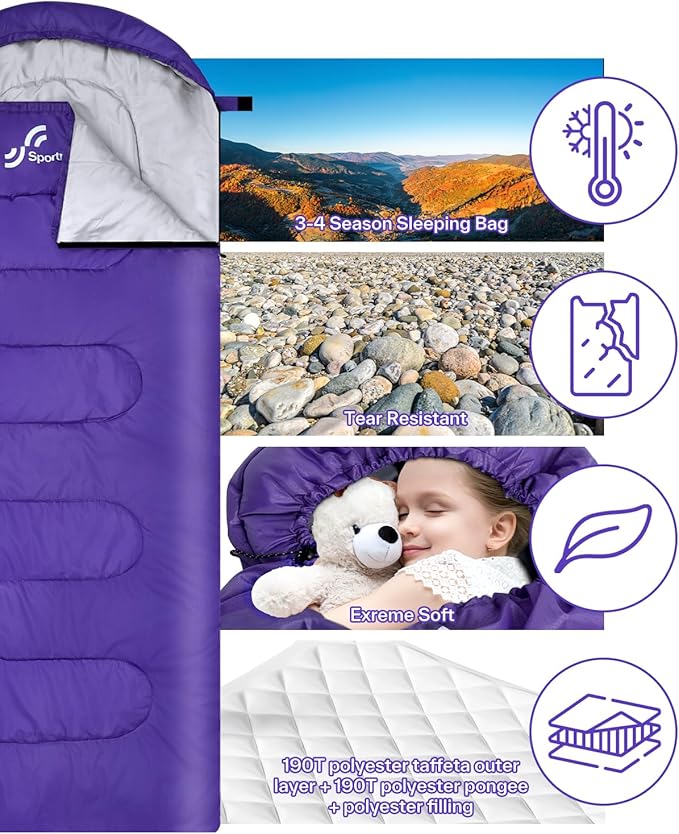 Sportneer Sleeping Bags for Adults, Warm & Cold Weather Sleeping Bag for Adults Kids Boys Girls - Lightweight Compact Camping Gear Equipment, Traveling, Backpacking, Hiking