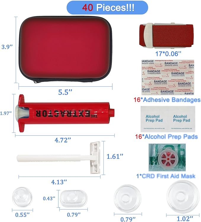 Snake Bite Kit for Humans,Rattlesnake Bite Kit,Bee Sting Kit, Venom Snake Bite Kit for Dogs,Venom Extractor Kit,Venom Extractor Suction Pump, Bite and Sting First Aid for Hiking,Camping(Red)