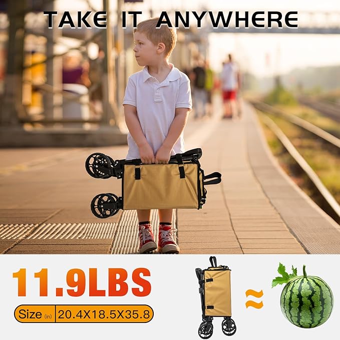 FREE SOLDIER Collapsible Foldable Wagon, Light Duty, Folding Wagon Portable with Removable Wheels and Adjustable Handle for Beach, Camping, Garden, and Shopping