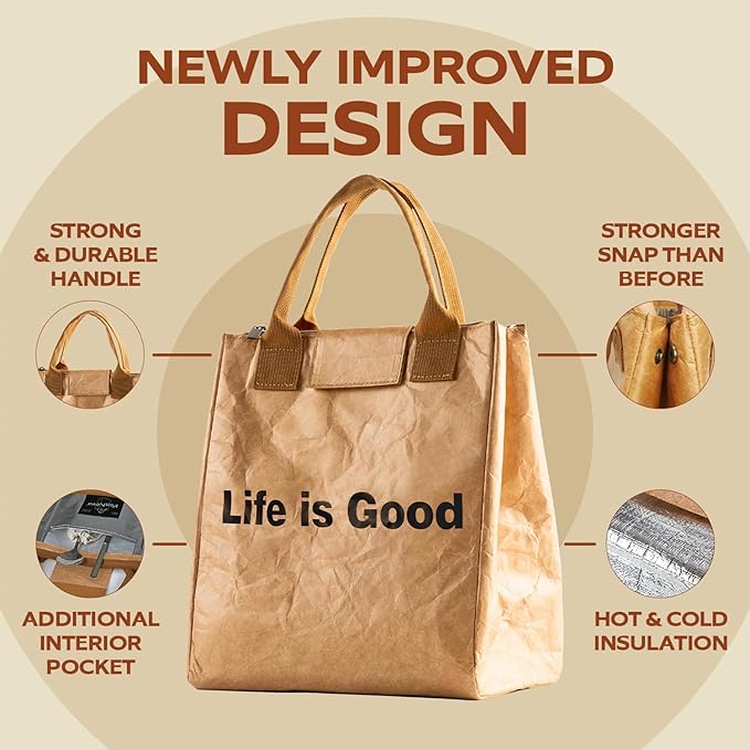 VonNova Insulated Lunch Box for Women, 7L Capacity, Leakproof Lunch Tote Bag, Durable Lunchbox made from Tyvek Material, Adult Cooler Bag for Work, Picnic, Travel and more (Life is Good)