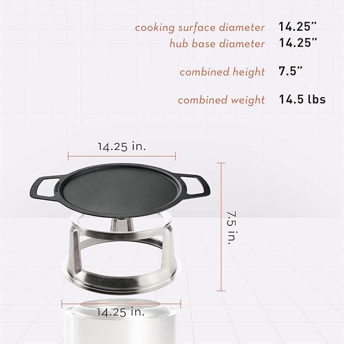 Solo Stove Ranger Griddle + Hub, Cast Iron Cookware with Stainless steel Hub for 6.5” Elevation, Addition to Ranger fire pit, Weight: 14.5lbs, Cooking surface diameter 14.25"