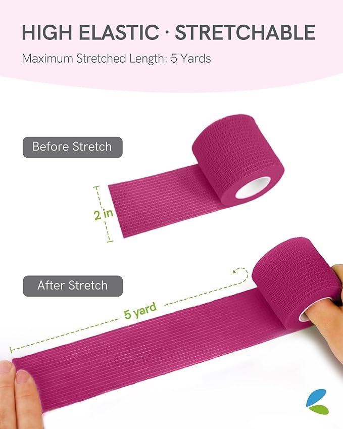 FriCARE Self Adhesive Bandage Wrap, Medical Tape in First Aid Kit, Cohesive Bandages for Wounds Sport Vet, FSA/HSA Eligible, 2 Inches X 5 Yards 12 Rolls, Palette