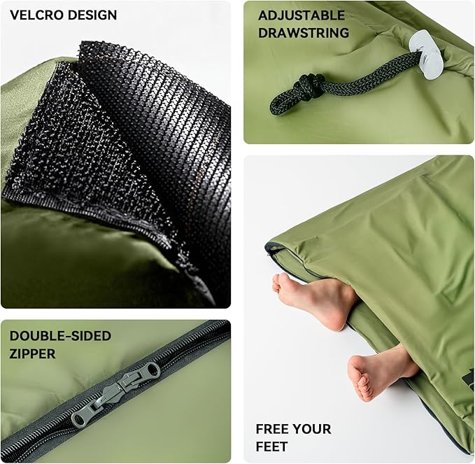 Ultralight Warm Weather Sleeping Bag - Portable, Waterproof, Compact Lightweight, Comfort with Compression Sack - Great for Outdoor Camping, Backpacking & Hiking