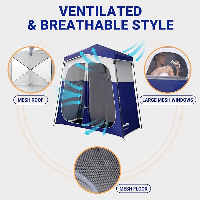 KingCamp Camping Shower Tent, Instant Portable Privacy Shelter, 1/2 Room Large Outdoor Toilet Tent with Floor, Water-Resistant, Windproof & Easy Setup for Beach, Camping & Hiking