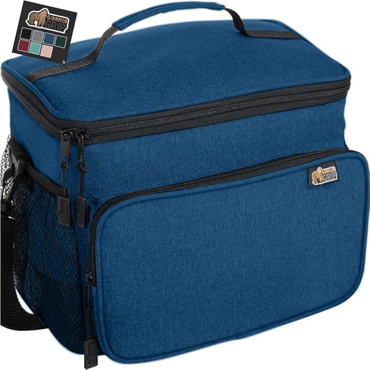GORILLA GRIP Reusable Insulated Lunch Box Bag for Women Men,15L, Leakproof XL Soft Cooler Bags, Multiple Compartments, Mesh Pockets and Adjustable Strap, Food Tote Keeps Drinks Cold, 13x9, Navy Blue