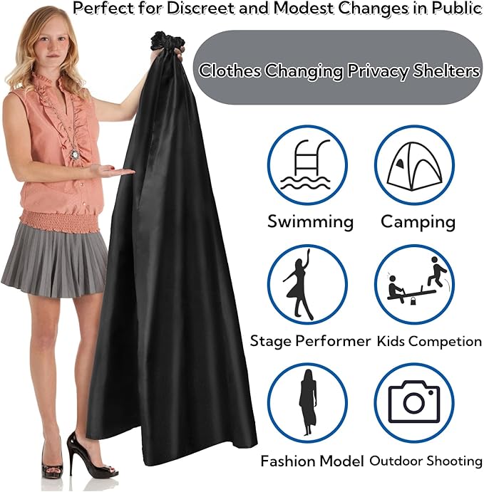 Goaste Portable Changing Room Tent, Instant Dressing Cover Ups, Clothes Changing Privacy Shelters, Changing Curtain Cloak with Round Collar for Beach, Camping, Hiking, Dance Competition, 4.2ft Length