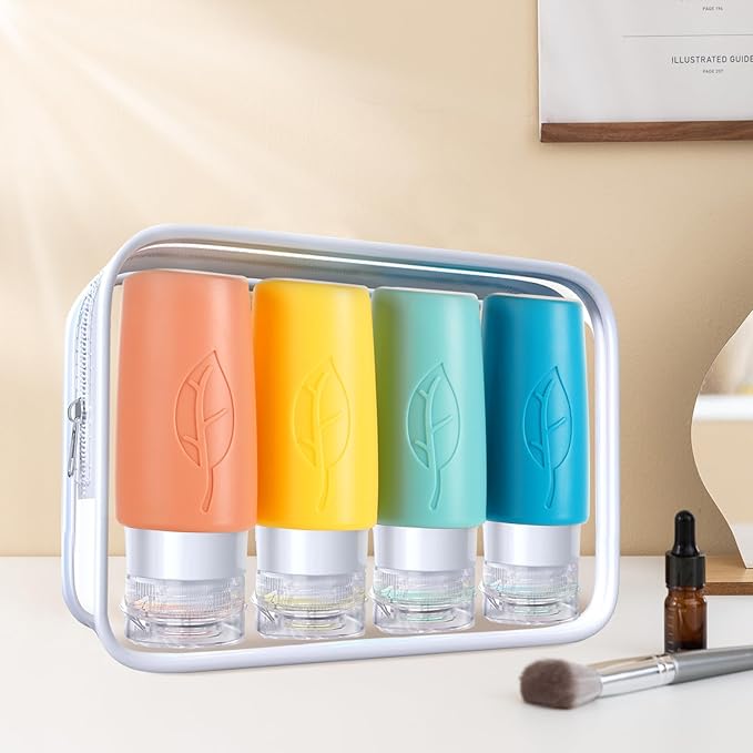 Empty 3 oz Travel Size Bottles Toiletries Containers for Toiletries Liquids，Small Silicone Mini Refillable Leak Proof TSA Approved Travel Bottles for Creams Shampoo and Conditioner Traveling
