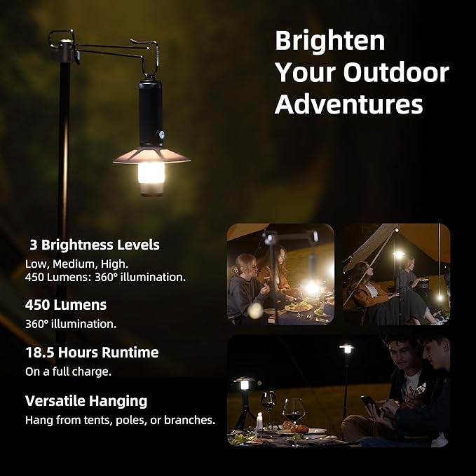 8 in 1 Camping Lantern with Mini Speaker, Built-in Rechargeable 5000mAh Power Bank, LED Music Camping Lights,Portable1000lm Flashlight, SOS, IP54 Waterproof