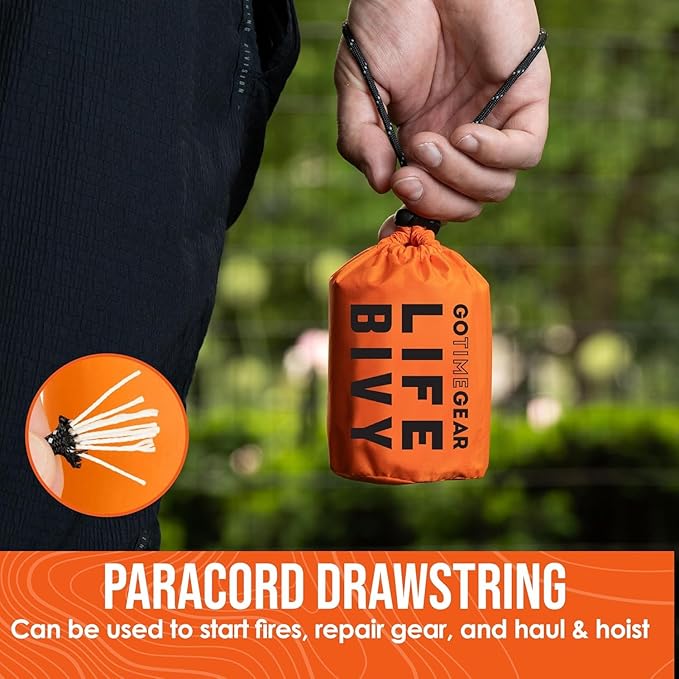 Go Time Gear Life Bivy Emergency Survival Sleeping Bag Thermal Bivy - Use as Emergency Bivy Sack, Survival Sleeping Bag, Mylar Emergency Blanket