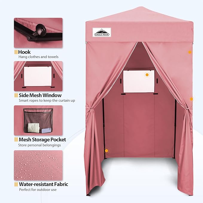 EAGLE PEAK Flex Ultra Compact 4x4 Pop-up Canopy, Sun Shelter, Changing Room, Portable Privacy Canopy Cabana for Pool, Fashion Photoshoots, or Camping, 4x4 ft, Pink