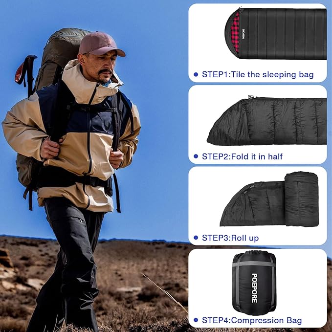 Flannel Sleeping Bag 0 Degree Cold Weather for Adults XXL Sleeping Bag 4 Season Big and Tall with Compression Sack