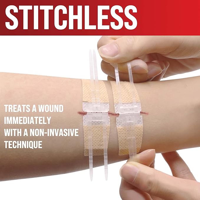 Emergency Wound Closure Strips - 4pk - 2 Types Laceration Closure Kit - Stitchless & Easy to Use - Butterfly Bandages