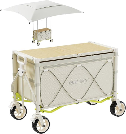 Collapsible Wagon Cart with Canopy Tent, Portable Large Capacity Foldable Wagon Cart, Heavy Duty Garden Cart with Wheels for Camping Sports Beach Backyard and Picnics