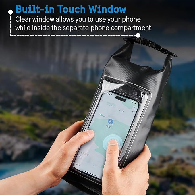 Pelican Marine IP68 Waterproof Dry Bag 2L - Roll Top Waterproof Backpack w/ Phone Case / Pouch - Boating & Kayak Accessories - Essentials for Camping Swimming Beach Fishing Rafting Travel - Black