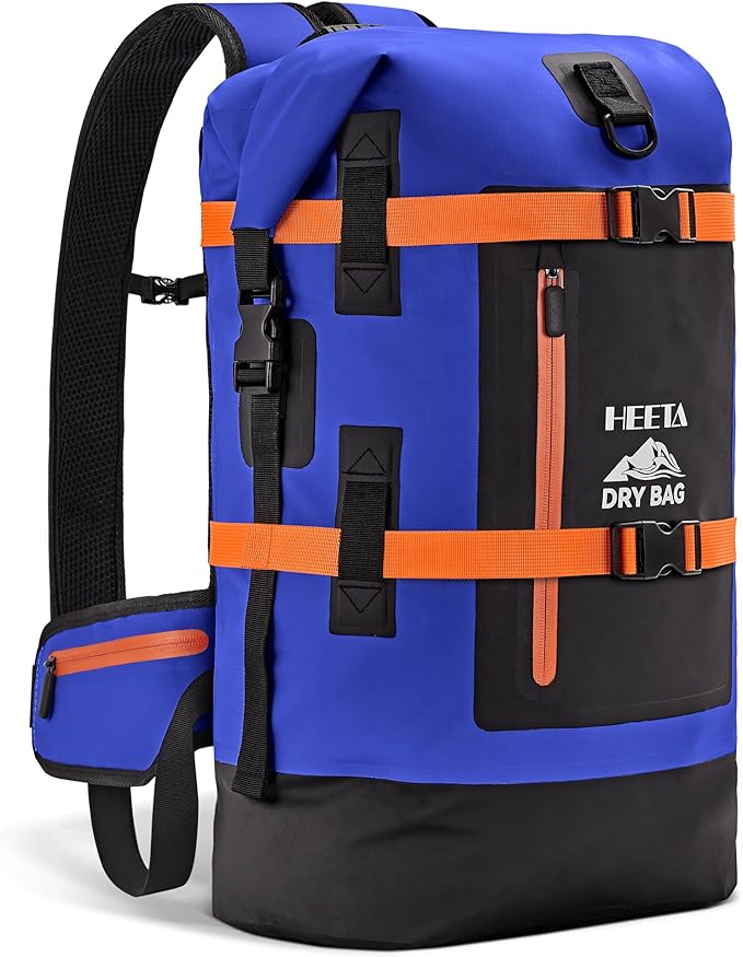 HEETA Waterproof Dry Bags Backpack 40L for Men & Women, Roll Top Heavy Duty Cushioned Hiking Backpack for Kayaking Boating Paddle Boarding Fishing Travel Camping Beach Vacation Cruise Ship Essentials