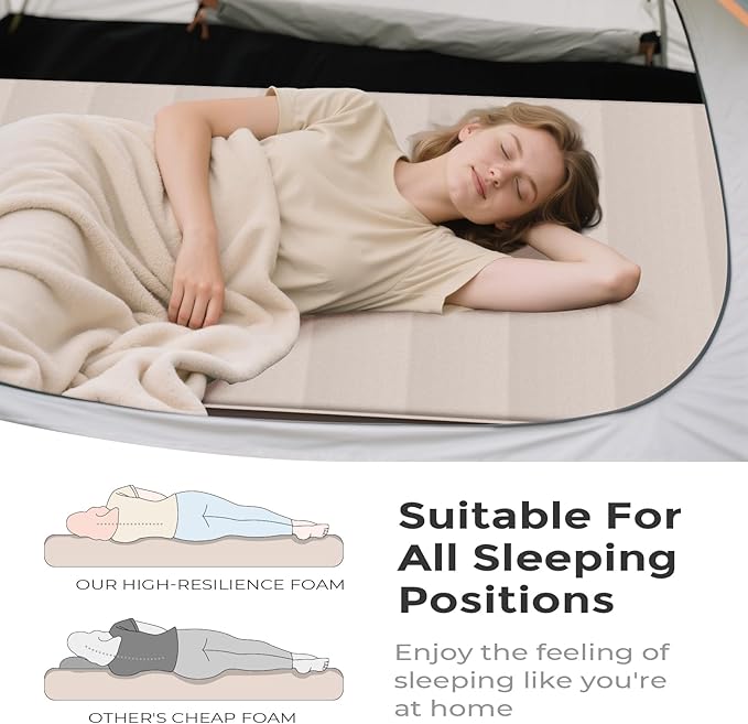 Self-Inflating Sleeping Mats for Camping 4in Ultra-Thick Foam Sleeping Pad Inflatable Camping Mattress with Pump Sack, Portable Camping Pad for 4-Season, Cream
