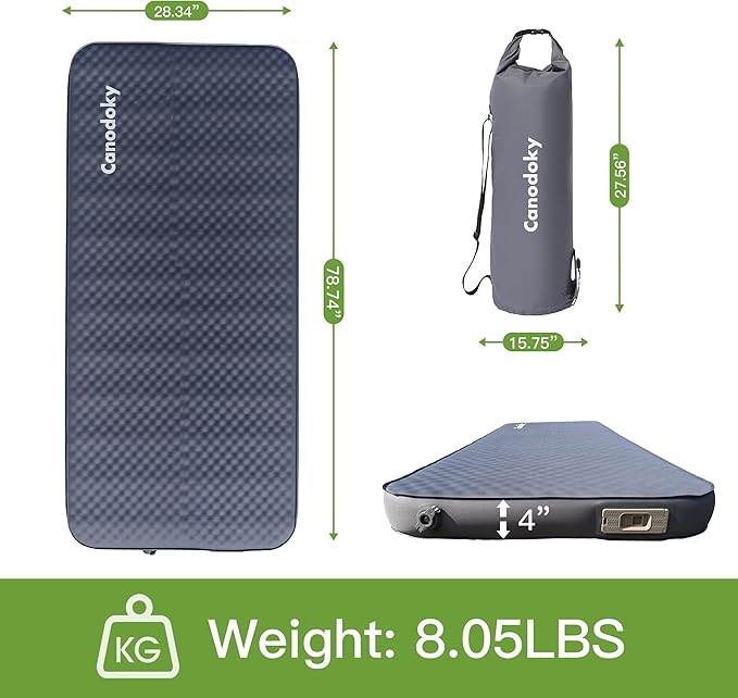 4" Ultra-Thick Self-Inflating Sleeping Pad with 3-in-1 Rechargeable Pump, Air Adjustable Foam Camping Mattress, Fast Inflate & Deflate 9.5R Heavy-Duty Camping Mat for Car, Truck, Van, Rooftop Tent