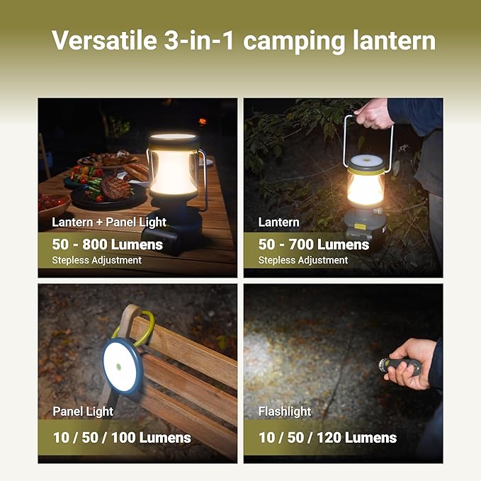 EXIT 20V 3-in-1 Rechargeable LED Lantern EX003, Portable, 800 Lumen Lantern Flashlight for Camping, Hurricane, Emergency, Hiking, Power Outages, 2.0 Ah Battery Included