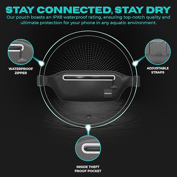 DRENCH 100% Underwater Waterproof Fanny Pack. Waist Pack. Submersible Waterproof Phone Pouch. Dry Bag for Swimming, Boating, SUP & Snorkelling. Underwater Phone case. Floating Belt Bag. Dry Bag Travel