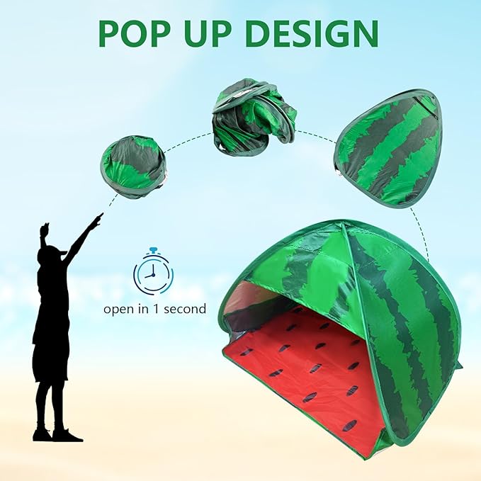 Dog Beach Tent Sun Shelter, 1 Pack Watermelon Portable Automatic Pop-up Sun Shelter Tent Instant Sun Shade Canopy for Puppy Small Pets, L