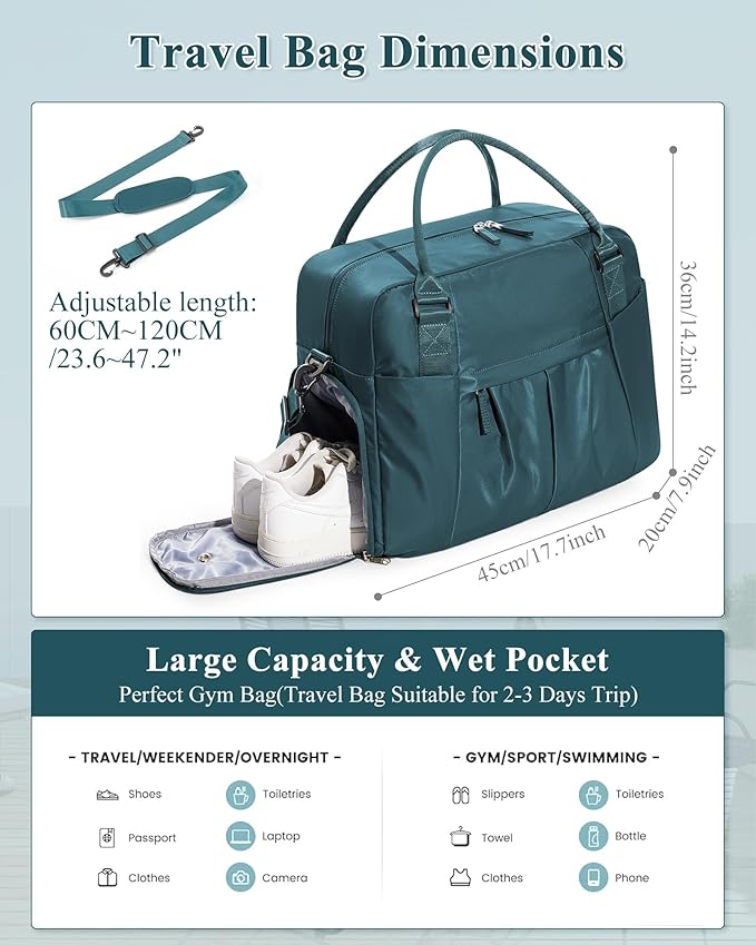 Gym Bag Womens,Travel Duffel Carry on Bag Sport Tote Bag Weekend Overnight Bag