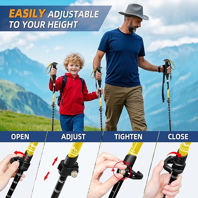 Lightweight Collapsible Trekking Poles for Hiking – 2 Pack Adjustable Hiking Poles, Aluminum Walking Sticks for Skiing, Nordic Walking, Retractable Walking Sticks for Seniors, Women, Men