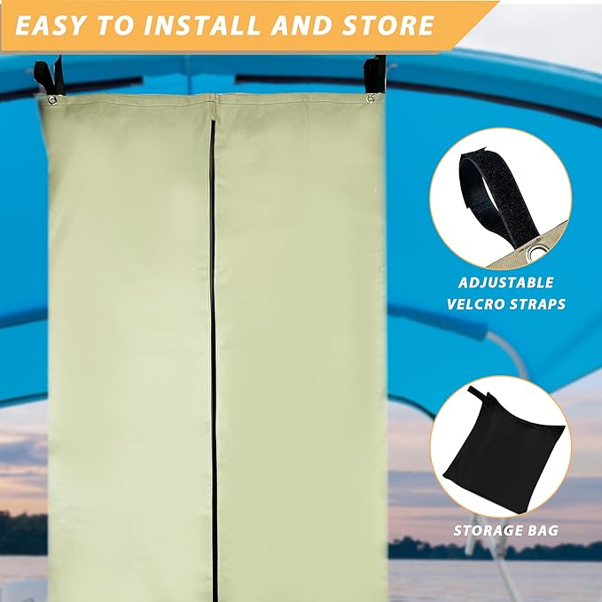 Privacy Tent for Boats, Heavy-Duty Hanging Changing Room for Pontoon Boats, Privacy Curtains for Pontoon Boats, Attaches to Bimini Top Poles (Gray)