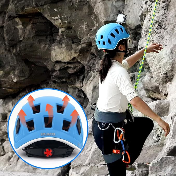 NewDoar Climbing Helmet EN 12492 Certified Half Dome Helmet Ultralight Design with 11 Ventilation Ports & Headlamp Clips for Rock/Ice Climbing, Caving, Rescue Adjustable 57-62cm (Men/Women)