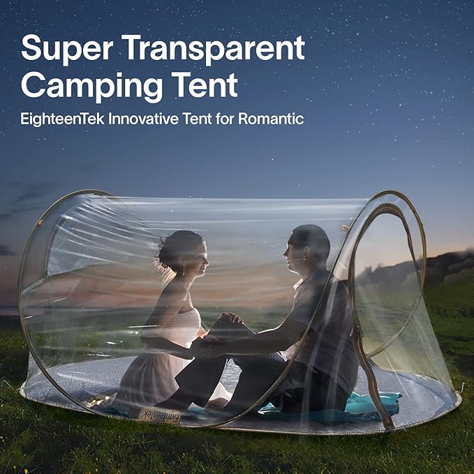 EighteenTek Pod All Weatherproof Sports Tent Clear Pop Up Tent Camping Stargazing Transparent Outdoor Bubble 2 Person Capsule Portable Weather Proof Pod Instant Cold Protection Shelter 88"x54"x39"H